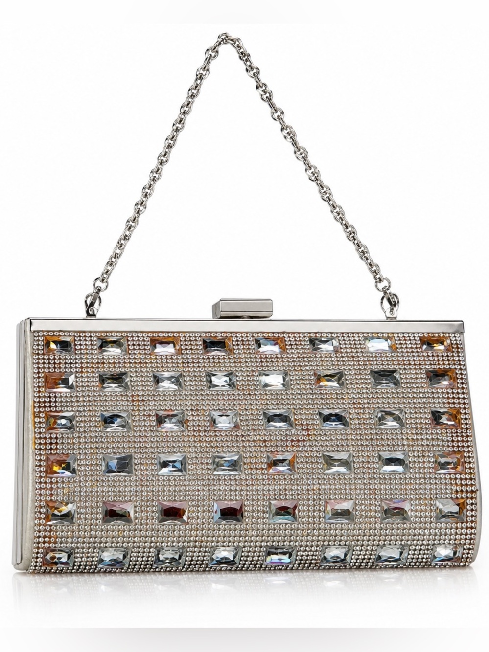 Silver Crystal-Embellished Evening Clutch - Women Bags